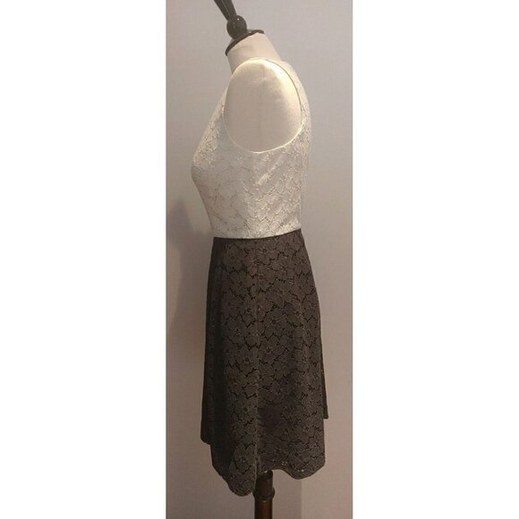 Shoshanna Mini Cocktail Dress Cream and Black Lace Sleeveless Fit Flare Size 4 - Picture 2 of 6
